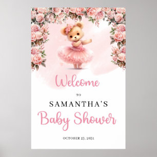 Pastel pink Tutu ballerina girl teddy bear Welcome Poster