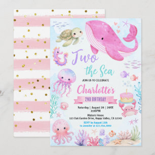 Pastel Pink Two The Sea Girl 1st Birthday Invitation