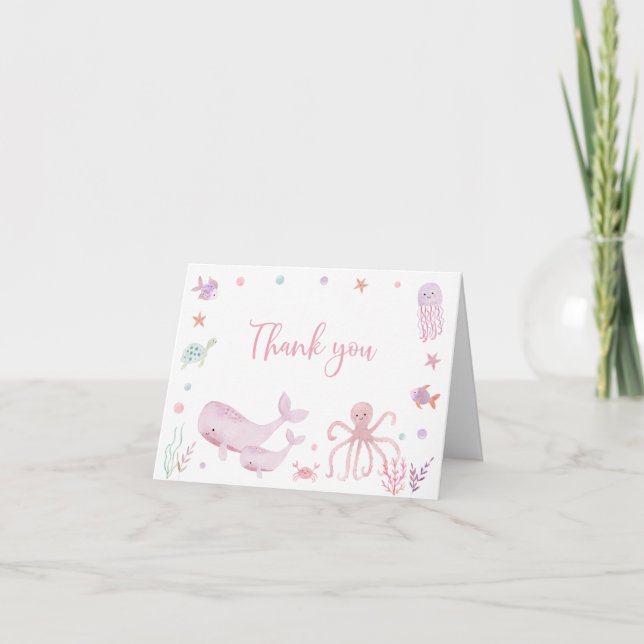 Pastel Pink Under the Sea Baby Shower Thank You Card (Front)