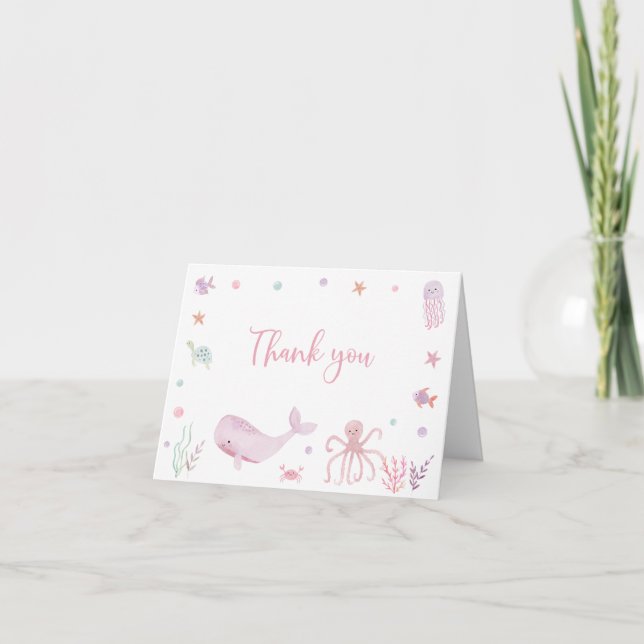 Pastel Pink Under the Sea Birthday Thank You Card (Front)