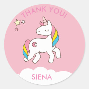 Pastel Pink Unicorn Birthday Party Thank You Classic Round Sticker
