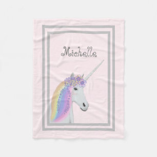 Pastel Pink Unicorn Floral Personalised Blanket