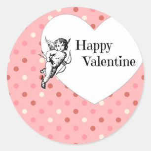 Pastel pink Valentine cupid heart Classic Round Sticker