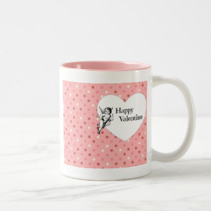 Pastel pink Valentine cupid heart retro Two-Tone Coffee Mug