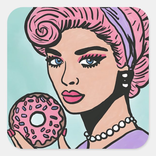 Pastel Pink Vintage Comic Style Doughnut Stickers (Front)