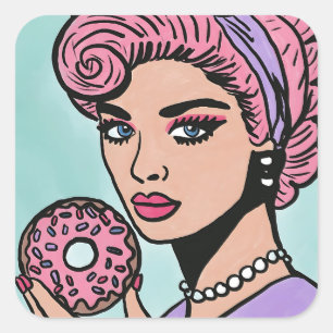 Pastel Pink Vintage Comic Style Doughnut Stickers