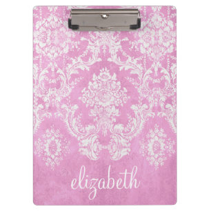 Pastel Pink Vintage Damask Pattern Grungy Finish Clipboard