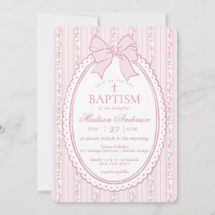 Pastel Pink Vintage Fancy Floral Baptism Invitation