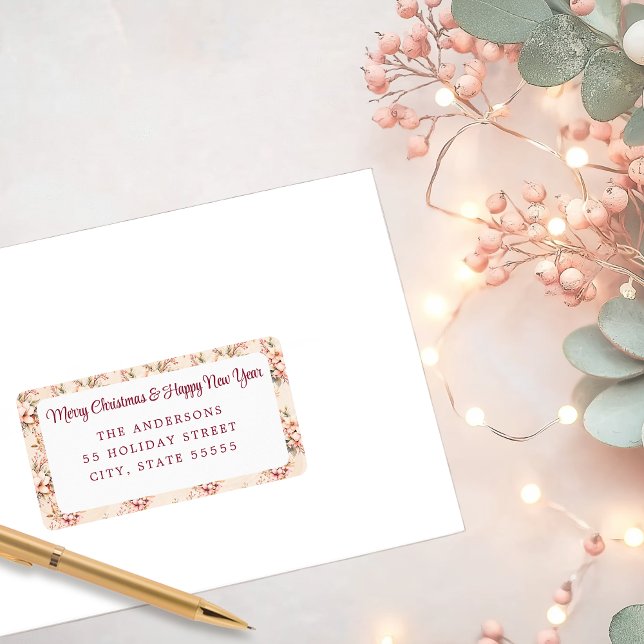 Pastel Pink Vintage Floral Holiday Label (Shabby Chic Address Label)