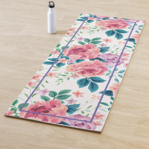 Pastel pink vintage roses pattern yoga mat