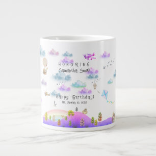 Pastel Pink Violet Animal Birthday Text Mountain Large Coffee Mug