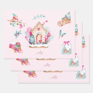 Pastel Pink Watercolor Christmas Wrapping Paper Sheet