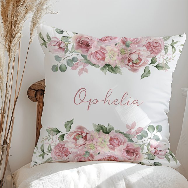 Pastel Pink Watercolor Floral Name Cushion (Creator Uploaded)