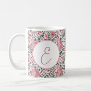 Pastel pink watercolor floral pattern monogram coffee mug