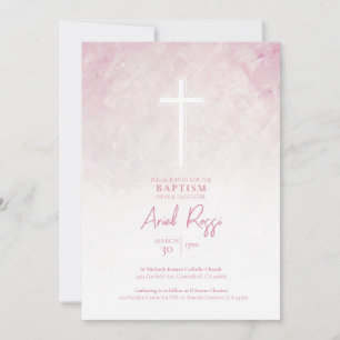 Pastel Pink Watercolor Girl Baptism Invitation