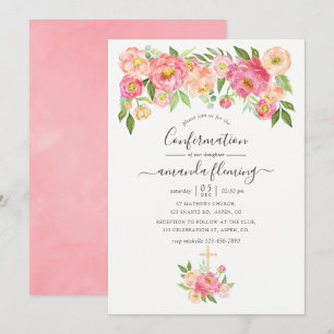 Pastel Pink Watercolor Peonies Confirmation Invitation