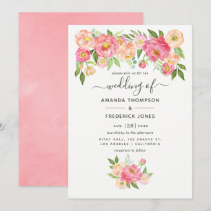Pastel Pink Watercolor Peonies Wedding Invitation