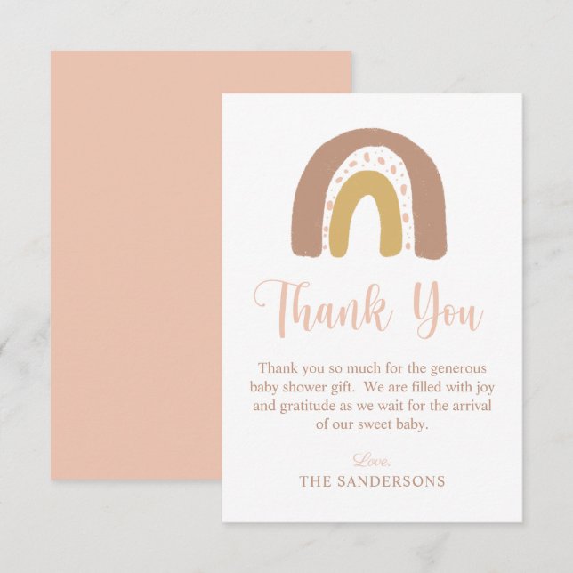 Pastel Pink Watercolor Rainbow Baby. Shower Thank You Card (Front/Back)