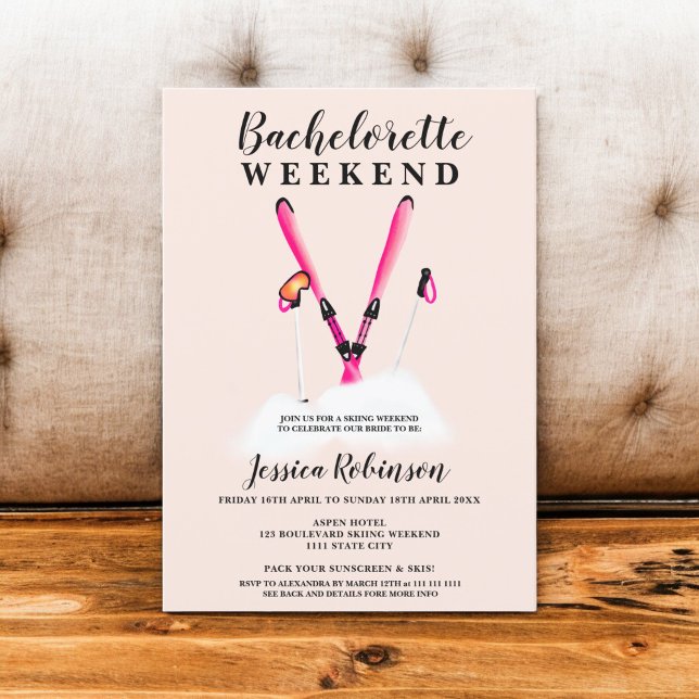 Pastel pink watercolor skiing bachelorette weekend invitation (Pastel pink watercolor skiing bachelorette weekend invitation)