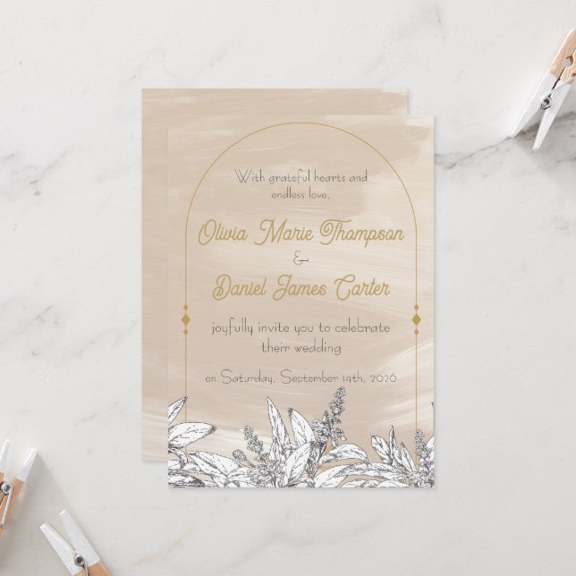Pastel Pink Wedding Invitation (Front/Back In Situ)