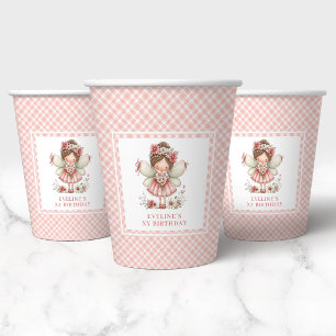 Pastel Pink Whimsical Fairy Floral 4th Birthday Paper Cups