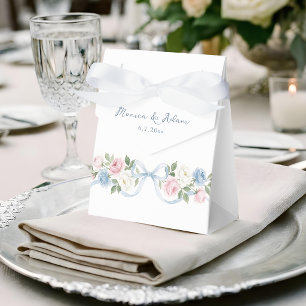 Pastel Pink, White and Blue Roses & Ribbon Favour Box