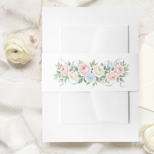 Pastel Pink, White and Blue Roses & Ribbon Invitation Belly Band