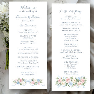 Pastel Pink, White and Blue Roses & Ribbon Programme