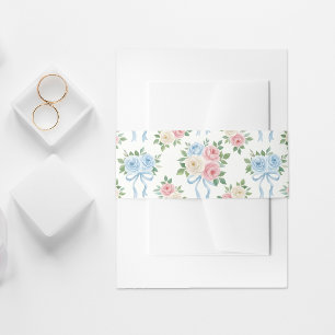 Pastel Pink, White and Blue Roses & Ribbons Invitation Belly Band
