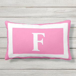 Pastel Pink White Bold Monogram Initial Outdoor Lumbar Cushion