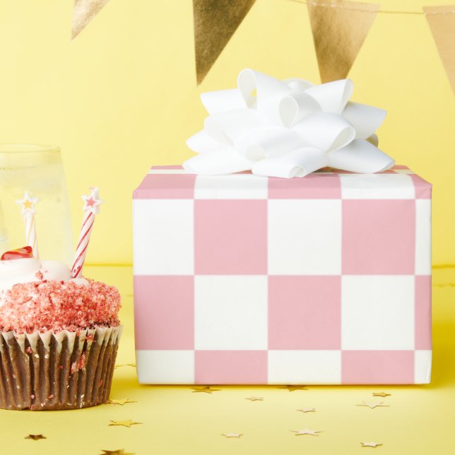 Pastel Pink White Check Chequerboard Pattern    Wrapping Paper (Birthday Party)