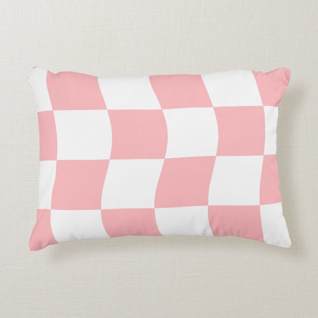 Pastel Pink White Chequerboard Pattern  Decorative Cushion (Front)