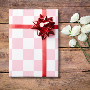 Pastel Pink White Chequered Chequerboard Vintage Wrapping Paper