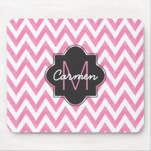 Pastel Pink & White Chevron Monogram Mouse Mat