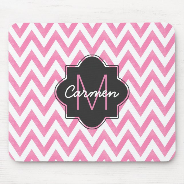 Pastel Pink & White Chevron Monogram Mouse Mat (Front)