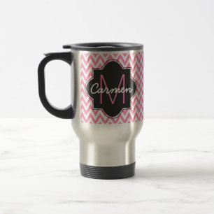 Pastel Pink & White Chevron Monogram Travel Mug