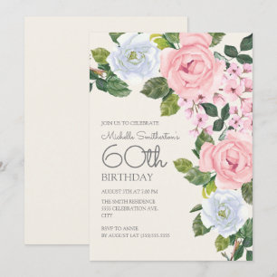 Pastel Pink White Floral Woman's 60th Birthday Invitation