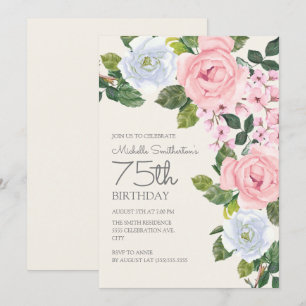 Pastel Pink White Floral Woman's 75th Birthday Invitation