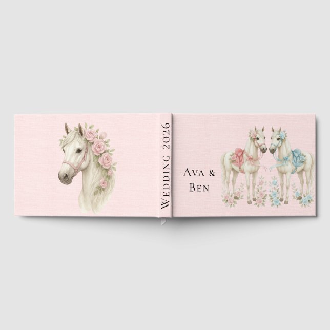 Pastel Pink & White Horse Wedding Guest Book (Full)