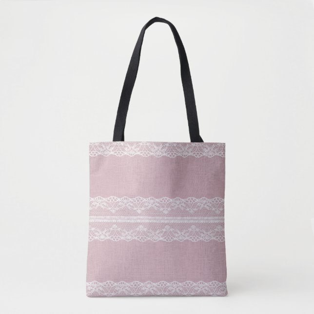 Pastel Pink White Lace Texture Tote Bag (Front)