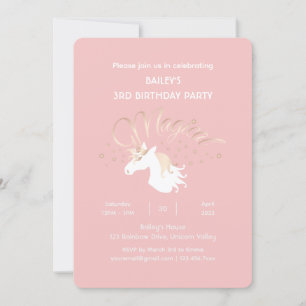 Pastel Pink White Magical Unicorn Girl Birthday Invitation
