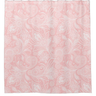 Pastel Pink &White Ornate Paisley Shower Curtain