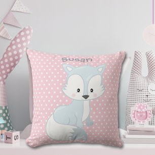 Pastel Pink-White Polka-Dot Baby Fox Monogram Cushion