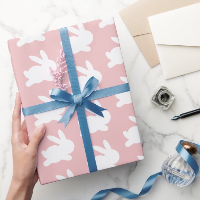 Pastel Pink White Rabbit Easter Pattern Gift Wrapping Paper (Gifting)