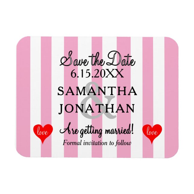 Pastel Pink White Stripes Wedding Save the Date Magnet (Horizontal)