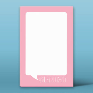 Pastel Pink & White Talk Bubble Personalised Name Post-it Notes