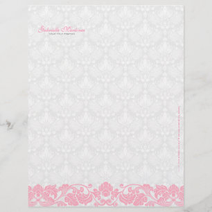 Pastel Pink & White Vintage Damasks & Swirls Personalised Letterhead