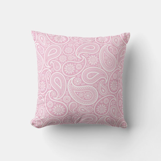 Pastel Pink & White Vintage Floral Paisley Cushion (Front)
