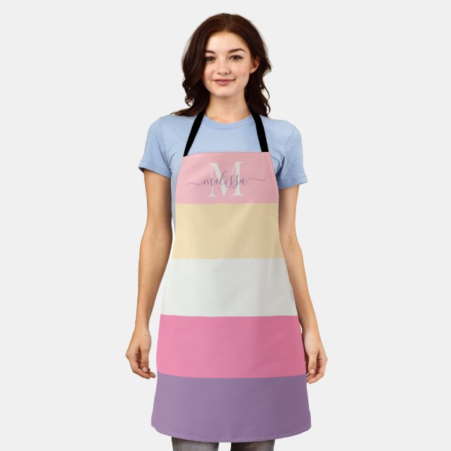 Pastel Pink White Yellow Purple Colour Block   Apron (Worn)