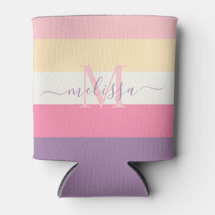 Pastel Pink White Yellow Purple Colour Block  Can Cooler